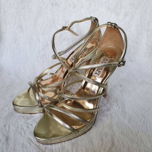 Badgley Mischka Zula Gold Platform Strappy Sandal Size 8 - Picture 3 of 6